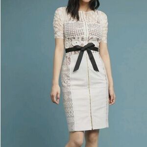 Byron Lars Cream Pencil Dress with Cut Out Details